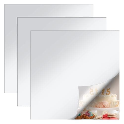 Yuanan 3PCS Acrylic Two Way Mirror, 12x12 Inches DIY Mirror Wall 30% Transparent, Acrylic Sticky Mirrors for Wall Flexible Non Glass Body Mirrors for Bathroom Bedroom Home Decor