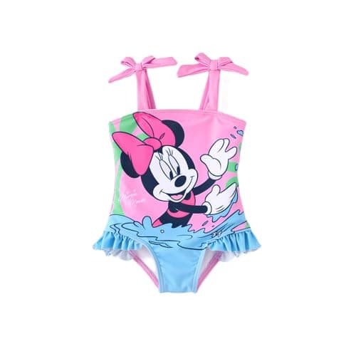 Disney Minnie Mouse Toddler Girls Swimsuits UPF 50+ One Piece Bathing Suits Pink with Bowknot Straps Swimwear for Summer Pool Party Infant Size 3 Years