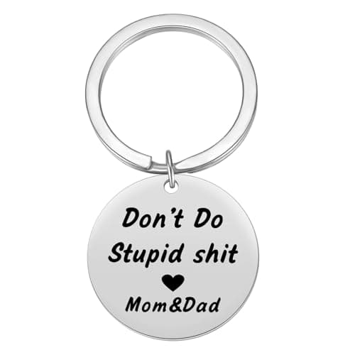 Funny Keychain Gifts for Kids from Mom & Dad - Don't Do Stupid Keychain for Son & Daughter - Gag Gifts for Teen Boys & Girls - Birthdays, Christmas & Graduation