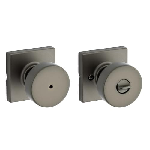 Kwikset Pismo Interior Square Privacy Door Knob with Lock, Door Handle for Bathroom and Bedroom, Gunmetal Keyless Turn Lock Doorknob