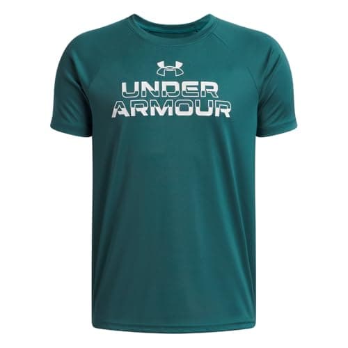 Under Armour Boys' Tech Split Wordmark Short Sleeve T Shirt, (338) Rack Green / / White, Large