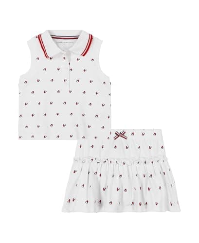 Tommy Hilfiger Girl's 2-Piece Sleeveless Top and Skort Set, White Heart Flag, 6