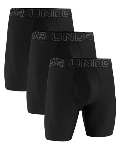 Under Armour Men's Performance Tech Long-Leg Boxerjock Brief Underwear, 9" Inseam, 3-Pack, Black Solid, Large