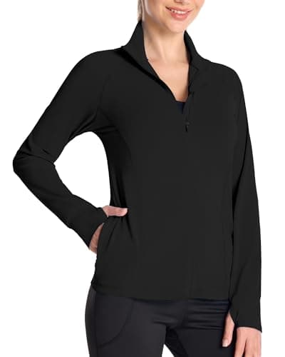 Runhit Lightweight Jacket Women Full Zip Up Jackets Womens Long Sleeve Shirts UV Sun Protection UPF 50+ Athletic Workout Hiking Golf Running Zipper Pockets Black XL