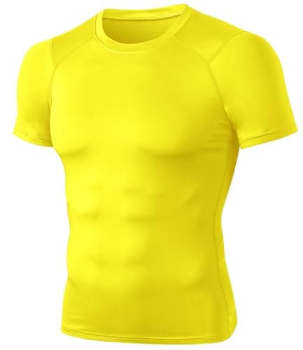 SPVISE Yellow Men's Workout Compression Shirt Cool Dry Athletic Short Sleeve T-Shirts Tight Fit Sports Football Undershirts