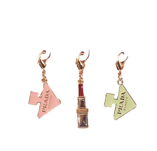 Prada Beauty Triangle Lipstick Metal Logo Gift Small Charm - 3 Charms included. Perfect for keys chains bags necklaces (1168)