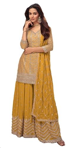 STELLACOUTURE indian pakistani salwar kameez ready to wear wedding embroidered eid festival suit for women 2855-O (Yellow, 42)