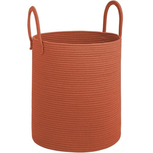 HOBASKET Cotton Rope Laundry Basket, Large Capacity Storage Bin with Handles, Blanket Basket for Living Room, Ribbed Texture, Brick Red, XX Large 100L