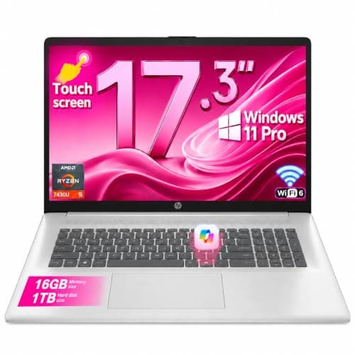HP 17 inch laptops Touchscreen, AMD Ryzen 5 (Up to 4.3GHz), 17.3" HD+ Touch Screen, Copilot, WiFi 6, BT 5.4, Numeric KB (16GB RAM, 1TB SSD)