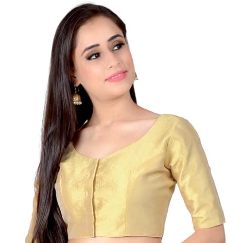 Chandrakala Casual Blouses for Women Sarees,Readymade Gold,Large (B215GOL4)