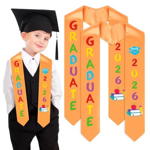 YLOLUL 2 Pcs Preschool Printed Graduation Stole 2026 Preschool Sash Kindergarten Graduation Gifts Unisex Stole Sash for Kids (Yellow)