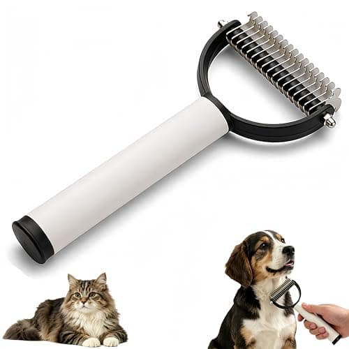 Double Sided Dematting Comb for Cats & Dogs, Gentle Matt Remover Detangler for Tangles, Knots and Loose Fur, Ergonomic Grooming Brush for Long Thick Haired Pets