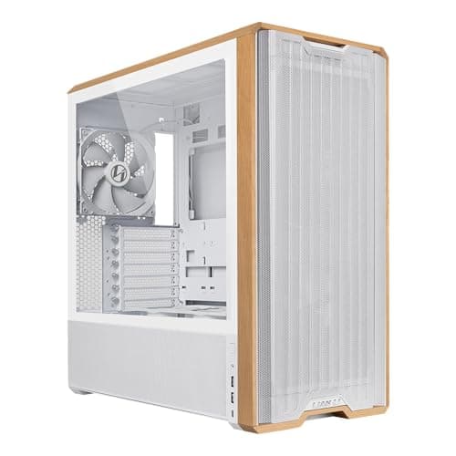 Lian Li LANCOOL 217 Genuine Walnut Wood Computer Case, Mid-Tower ATX PC Case - White
