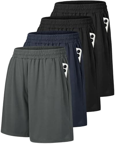 Barjneel 4 Pack Gym Mens Shorts - Basketball Athletic Shorts with Pockets Fitness Clothing Black Workout Quick Dry Shorts