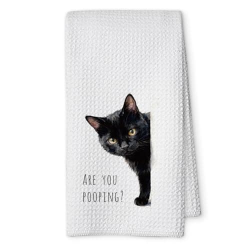 Threegoat Funny Cat Hand Towels Decorative Towels for Bathroom Kitchen, are You Pooping Bathroom Decor Cute Kitchen Towel Funny Cat Lover Gifts for Women, Black Cats Accessories, 16x24 Inch-P04