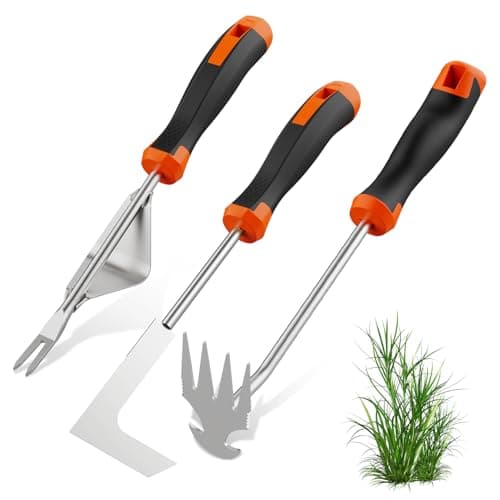 fishark Weed Puller Tool Set, 3 Pack Manual Weed Puller with Ergonomic Handle, Stainless Steel Crack Weeder and Uprooting Tool for Garden, Patio, Lawn, Driveway and Paving Stones