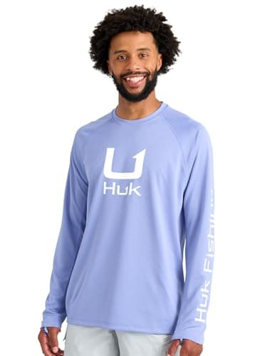 HUK Mens Icon Crew Shirt, Long-Sleeve Performance Fishing Shirt, Lightning Sky, Small