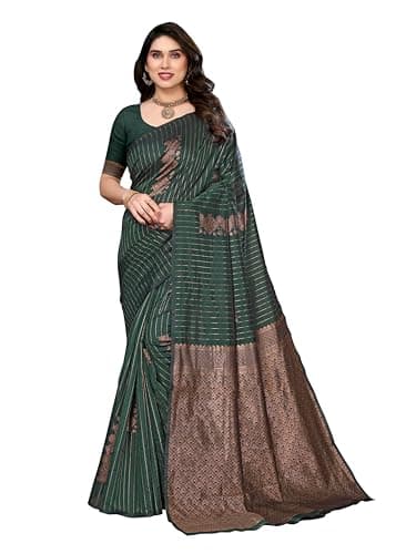 Vedant Vastram Women's Litchi Silk Banarasi Silk Saree (Meena-B-Green)