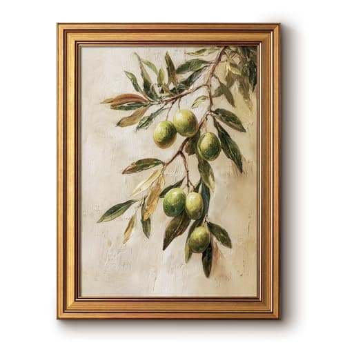 Bzstyleart Vintage Wall Art Decor for Bedroom, Oil Painting Olive Branch Botanical Wall Art, Vintage Botanical Painting, Room Decor Aesthetic for Kitchen, 12 x 16 Inch