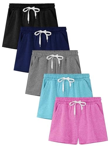 Resinta 5 Pack Girls Athletic Shorts Dry-Fit Soccer Basketball Shorts Performance Teens Shorts with Drawstring and Pockets