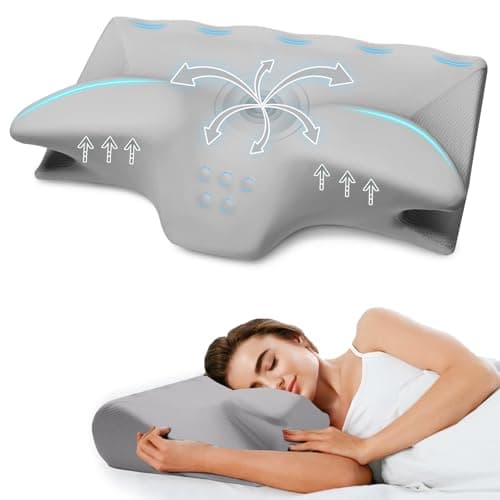 Cervical Pillow for Neck Pain Relief, Cooling Contour Memory Foam Pillows Support Odorless Ergonomic Neck Pillow Adjustable Orthopedic Bed Pillow for Side Back Stomach Sleeper,1 Pack (Grey)
