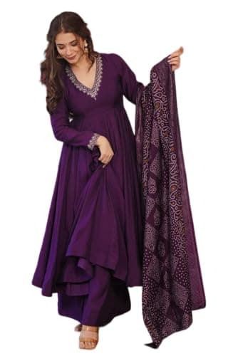 The Red Lion Enterprise Women's Designer Straight Kurti pant dupatta 3pc dress partywear Salwar Suit (US, Alpha, Medium, Regular, Regular, Purple 1)
