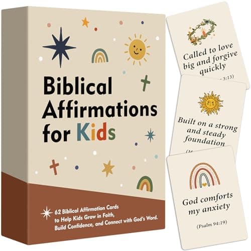 Biblical Affirmations for Kids, 62 Bible Verse Encouragement Cards for Children, Christian Gift for Boys Girls, Faith Building Scripture Cards for Bible Study, Sunday School & Vacation Bible School Supplies