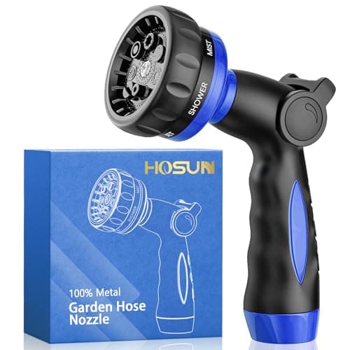 HOSUN Heavy Duty Garden Hose Nozzle, Adjustable Metal Water Sprayer with 7 Spray Patterns, Leak-Proof Thumb Control, High Pressure Hose End for Lawn Watering, Car Wash, Pet Cleaning, Blue