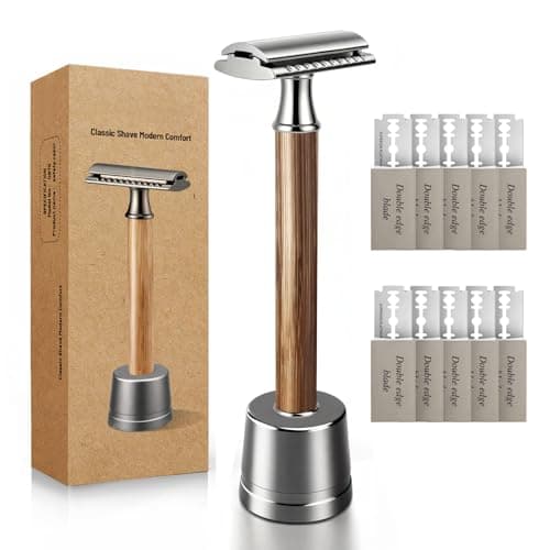 SOBIY Double Edge Safety Razor: Eco-Friendly Single Blade Razors for Men & Women, 𝐁𝐚𝐦𝐛𝐨𝐨 𝐇𝐚𝐧𝐝𝐥𝐞 Metal Razor for Smooth Daily Shaving - 𝟏𝟎 𝐁𝐥𝐚𝐝𝐞𝐬 Included, Gifts for Father's Day