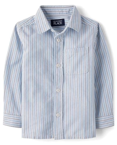 The Children's Place,Baby Boys,and Toddler Long Sleeve Oxford Button Down Shirt,Pearl Blue Stripes,9 Months,12 Months