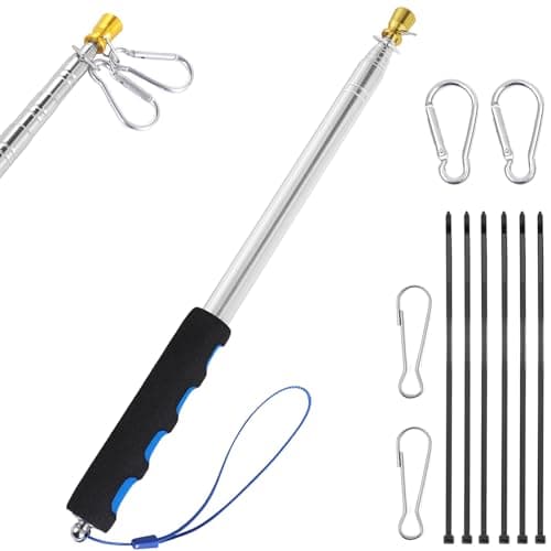 Telescopic Handheld Flagpoles with Clips Zip Ties,8.2 Ft Portable Handheld Flag Pole,Stainless Steel Extendable Tour Guide Flag Pole Telescoping Teaching Pointer Stick for Festival Teachers