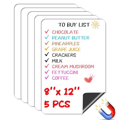 5 Pack Magnetic Dry Erase Board, 8'' x 12'' Magnetic Whiteboard for Fridge, Flexible Magnet Blank Notepad for Kitchen Planner and Organizer