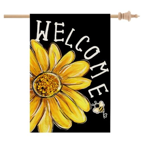 CROWNED BEAUTY Spring Summer House Flag Daisy Bee Double Sided 28x40 Inches Large Burlap Welcome Holiday Seasonal Yard Decoration for Outside Porch