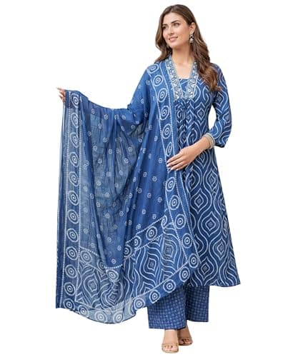 ANUYA Cotton Anarkali Indian Kurti For Women Summer Dress Kurta Pant With Dupatta Set | Comfortable Cotton Fabric