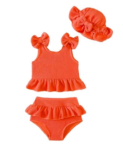 Toddler Girl Bathing Suit Baby Girl Swimsuit 18-24 Month Solid Orange Baby Girls' Bikini Summer Swimwear Beach Tankini Outfits Set