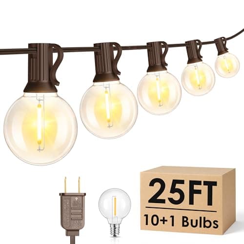Mlambert 25FT G40 LED Outdoor String Lights, Plug-in Waterproof Patio Lights with 10 LED Bulbs (1 Spare), Porch Lights for Backyard Party Decor, Brown