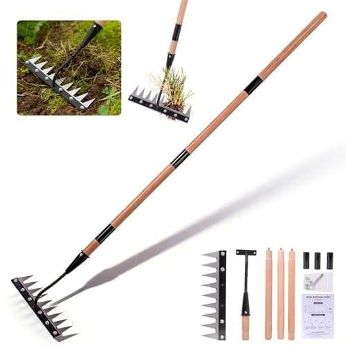Gardenia 9-Tine Iron Weeding Rake, Heavy Duty Weed Puller for Garden Soil