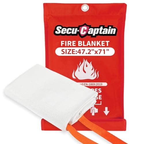 SecuCaptain Emergency Fire Blanket for Home - 47.2"x71" X-Large Flame Retardant Blankets with Fireproof Tabs for House Camping Kitchen Fire Protection Survival Safety