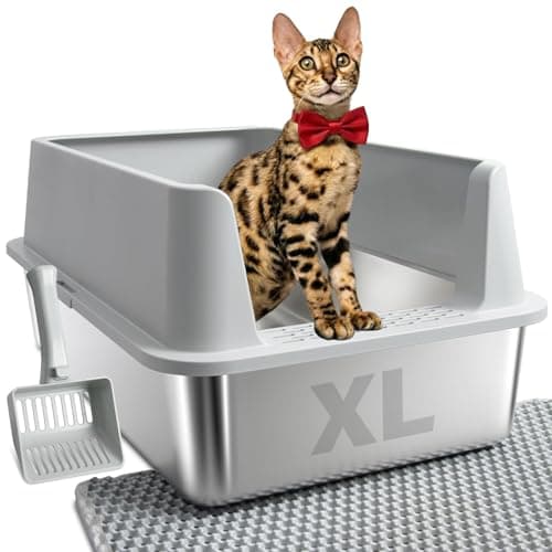 Stainless Steel Litter Box, Ex...n-Stick, Include Scoop and Mat