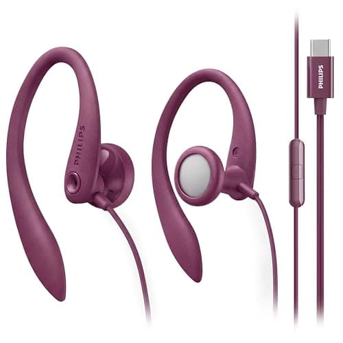 Philips USB-C Wired Earbuds with Microphone & in-Line Control, Over Ear Earhook, Compatible with iPhone 15 & 16, Samsung, Android Type-C Phones, Secure Fit Sports Running Headset