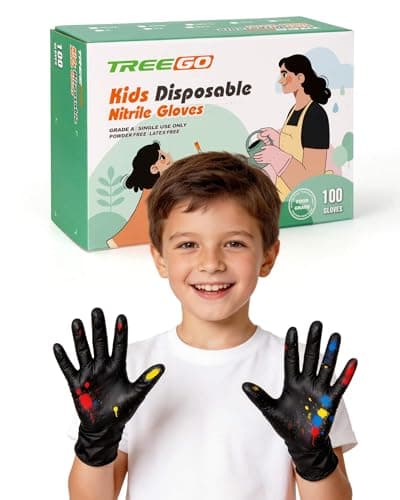 TREEGO Kids Disposable Nitrile Gloves, Black, Latex Free, 100 Count