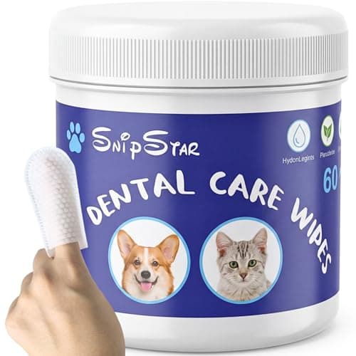 SnipStar 60CT Unscented Dog Dental Wipes, No-Rinse for Ear Eye Gum Care