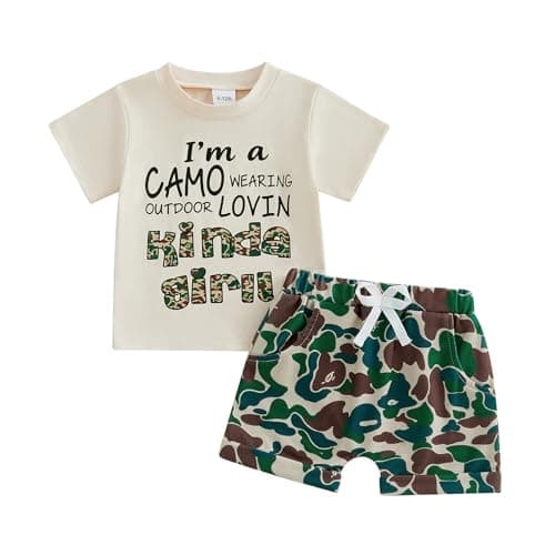 Fernvia Toddler Girls Clothes 1T 2T 3T 4T 5T Summer Outfits Baby Kids Short Sleeve T-Shirt Tops & Camouflage Shorts Sets