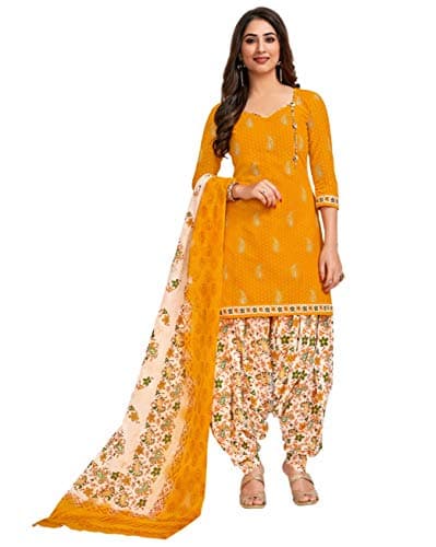 Miraan Women's Cotton Printed Readymade Salwar Suit Small Yellow
