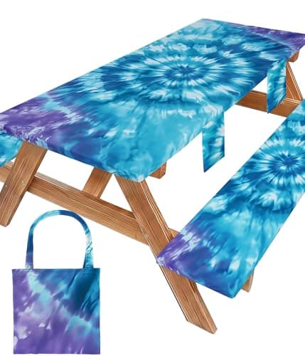 Fitted Picnic Table Cover with Bench Covers Vinyl Waterproof Elastic Edges Fitted Rectangle Table Cloth Patio Tablecloth Camping Gear Essentials Rv Accessories Road Trip Supplies Car Travel Must Have