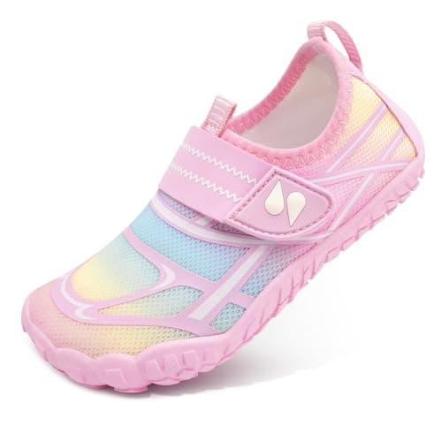 Stelle Kids Water Shoes Wide Toe Box Barefoot Quick Dry Non-Slip Aqua Shoes for Boys Girls Toddler Beach Swim Pool(Rainbow Pink,13ML)