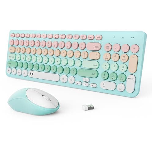 Wireless Keyboard and Mouse Combo, 2.4GHz Colorful Cute Round Keycaps Keyboard for Office Computer PC Desktops Laptop (96 Keys Light Blue)