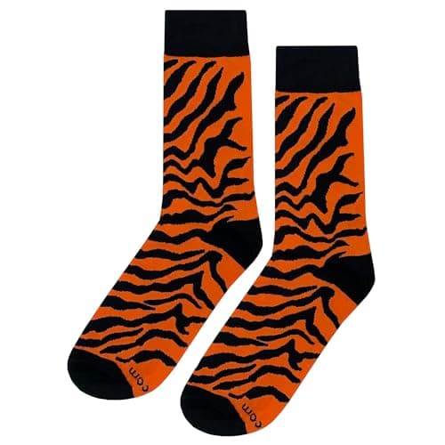 SockFly Tiger Stripe Dress Socks Funny Novelty Crazy Fun Design Men Size 8-12 Cotton Casual Crew Colorful Funky Fancy Socks Gift for Men