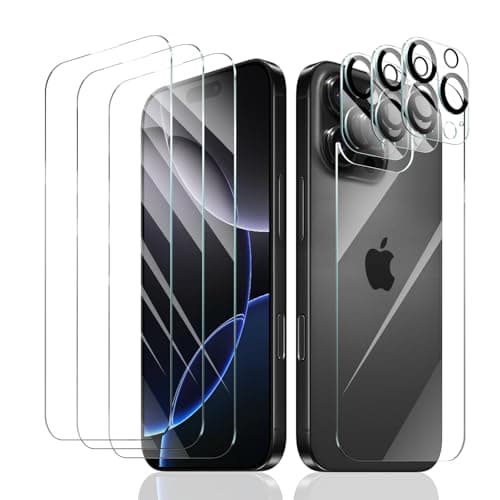 Fynorao 3+3+1-Pack, Screen Protector and Camera Lens Protector for iPhone 16 Pro Max with Back Tempered Glass Film, Impact-Protection, HD, Anti-Scratch, 9H Hardness, Case Friendly, Bubble Free