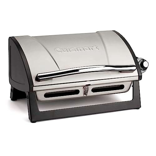 Cuisinart Grillster Portable Gas Grill, Stainless Steel Compact BBQ Grill with Locking Lid for Easy Transport, 8000 BTU Propane Grill with Dishwasher Safe Cooking Grate $74.95